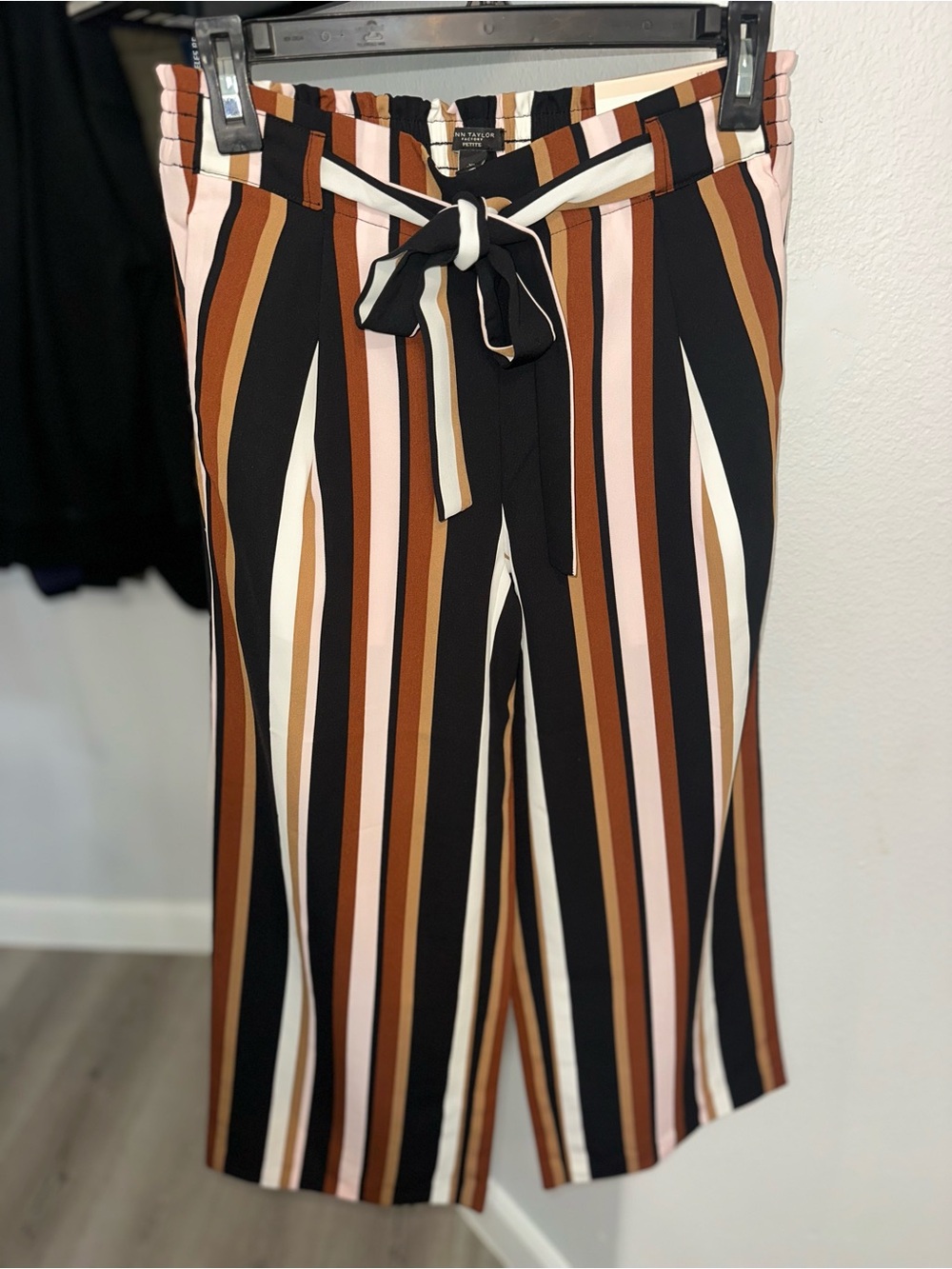 Ann Taylor Striped Tie-Waist Wide-Leg Pants XS petite